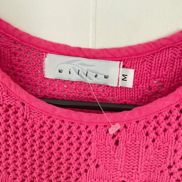 Y2K Hot Pink Crochet Tank Top M Floral Knit Cotton NWT Coquette Fairy USA Made - Picture 3 of 8